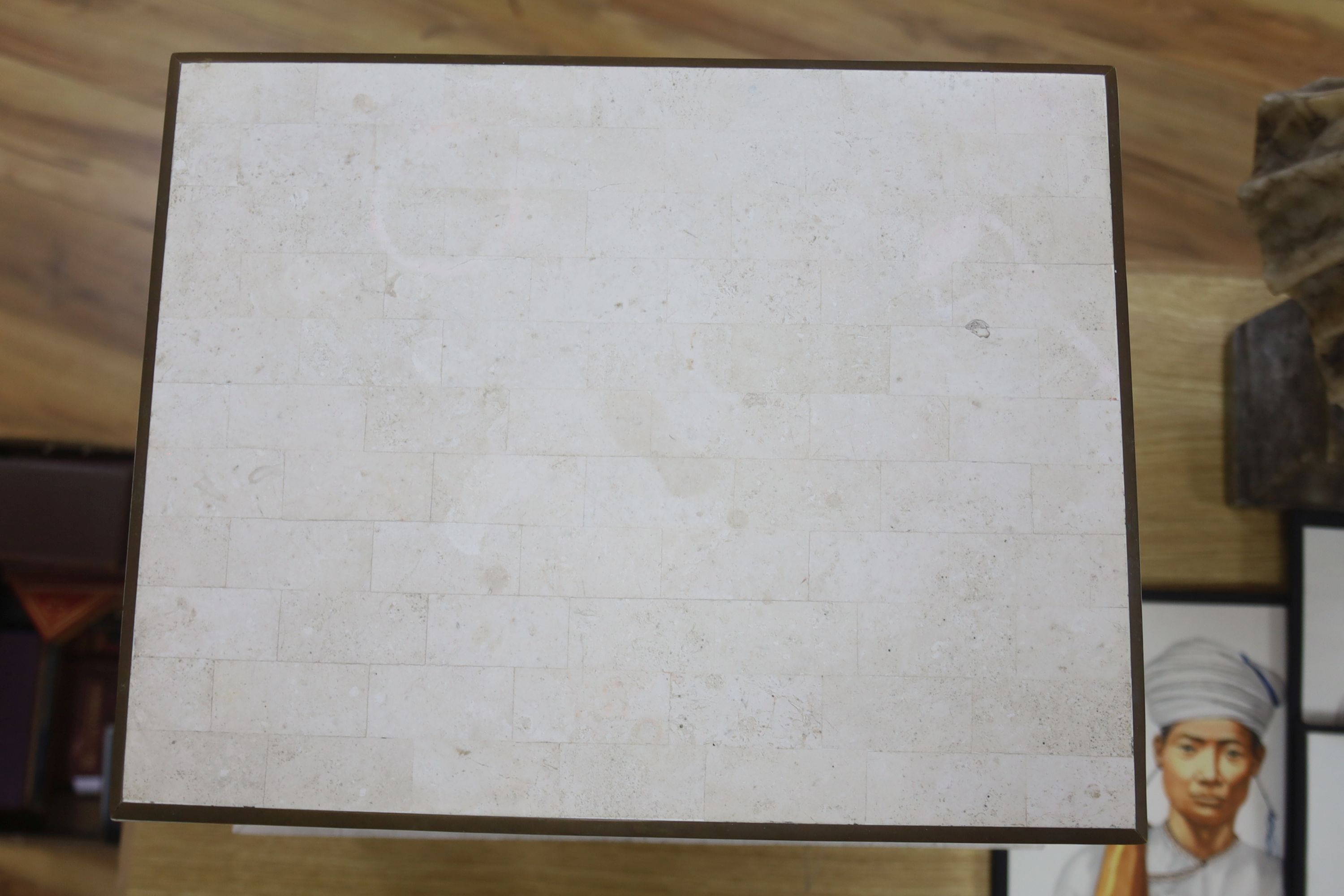 A tessellated limestone box on stand by Maitland Smith, height 49cm